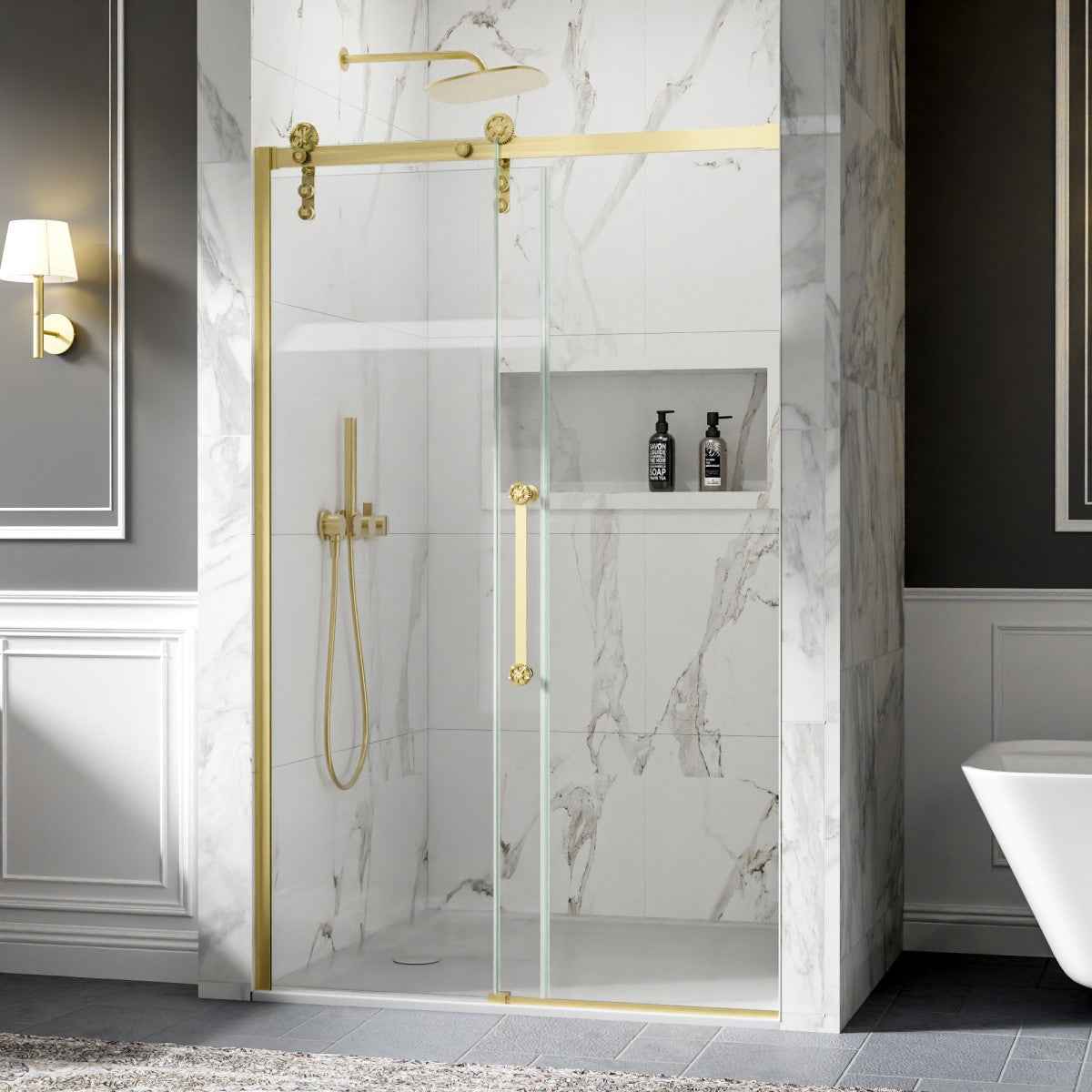 44-48" x 76" Frameless Sliding Shower door,Brushed Gold,Easy clean|ExBrite Elysian-G Series