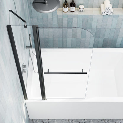 Classy-LB 33.2-34" x 58" Bathtub Screen Panel Pivot Swing Shower Door for Bathtub 180° Pivot 6mm Tempered Glass,Black