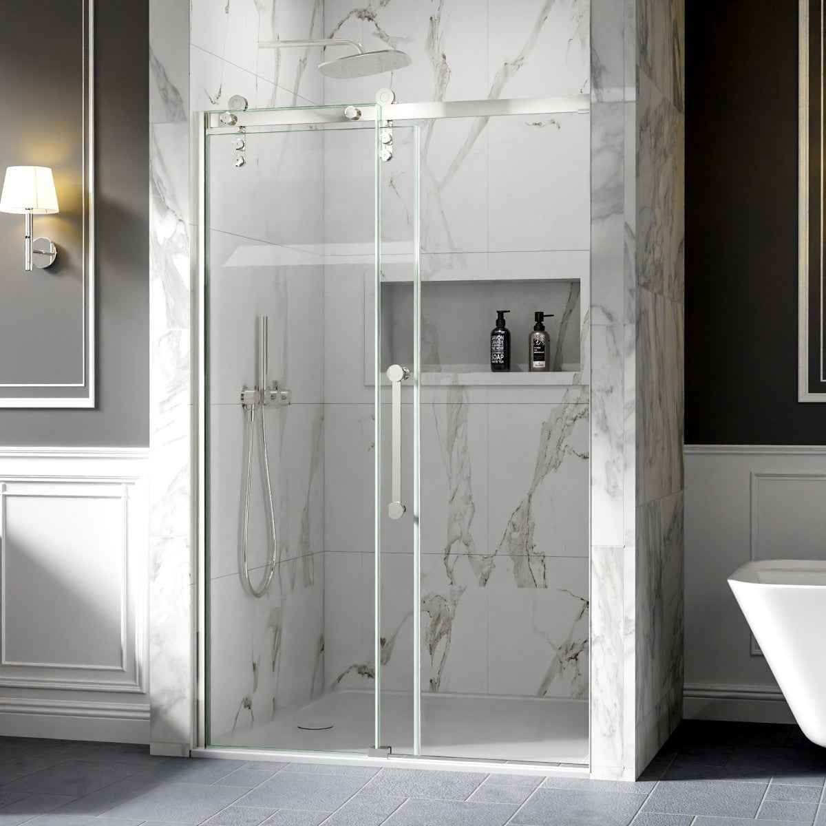 44-48" x 76" Frameless Sliding Shower door,Chrome,Easy clean|ExBrite Elysian-M Series