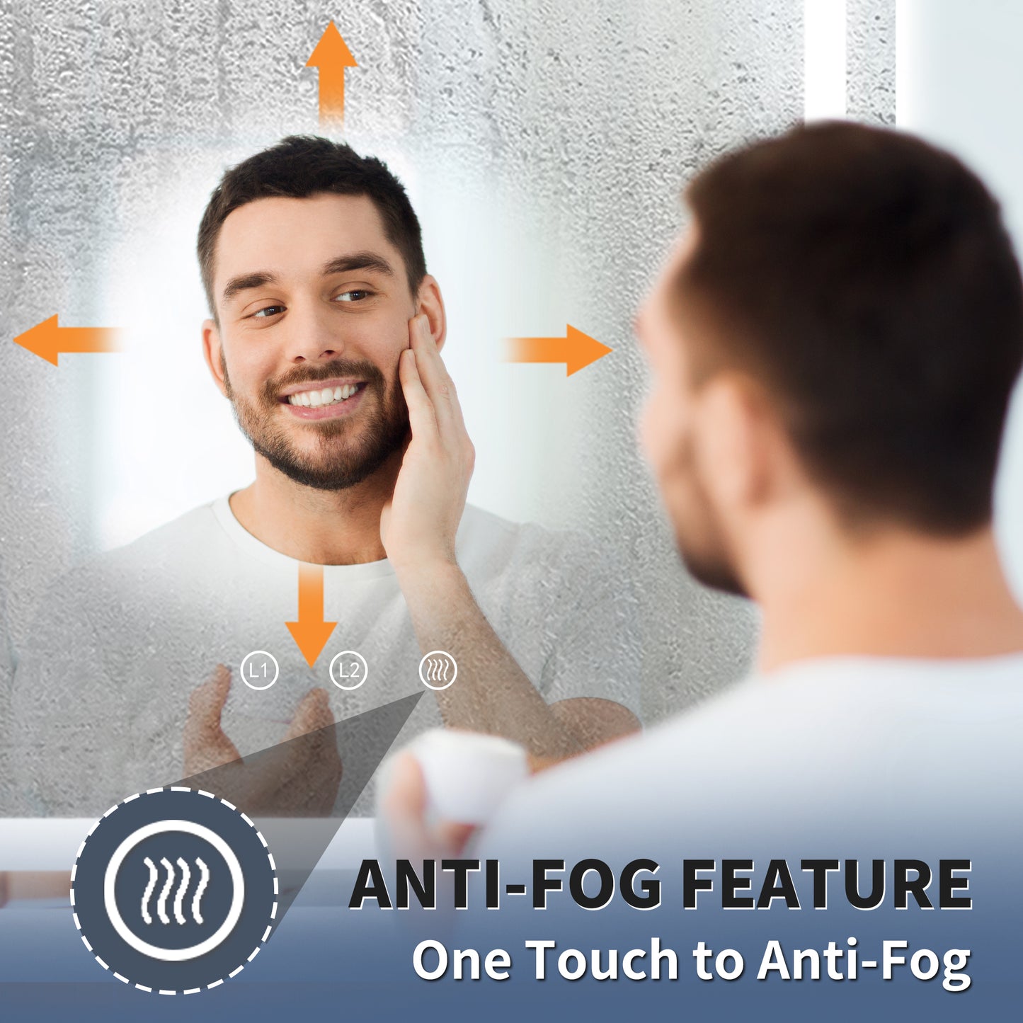Apex 48" W x 36" H LED Bathroom Light Mirror,Anti Fog,Dimmable,Three Lighting Modes
