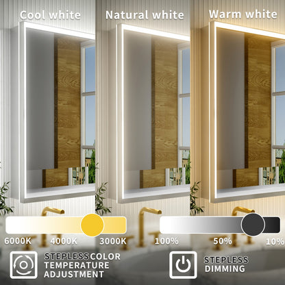 Ample 48" W x 36" H LED Lighted Chrome Medicine Cabinet with Mirror and Shelves for Bathroom Recessed or Surface Mount