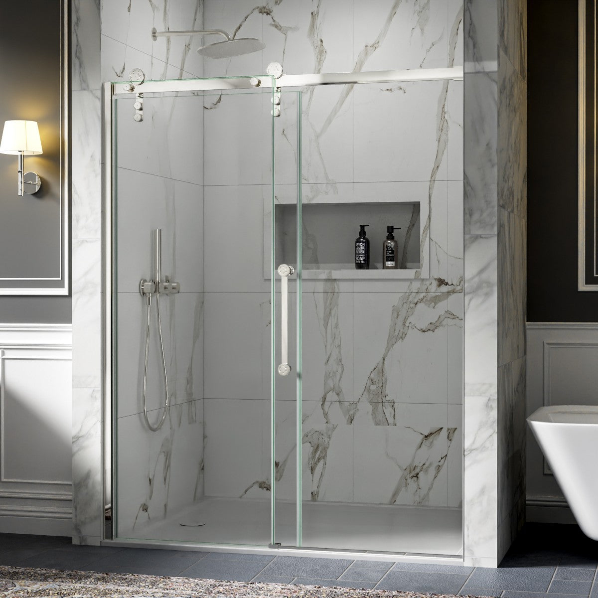56-60" x 76" Frameless Sliding Shower door,Chrome,Easy clean,Fixed Glass Left|ExBrite Elysian-S Series