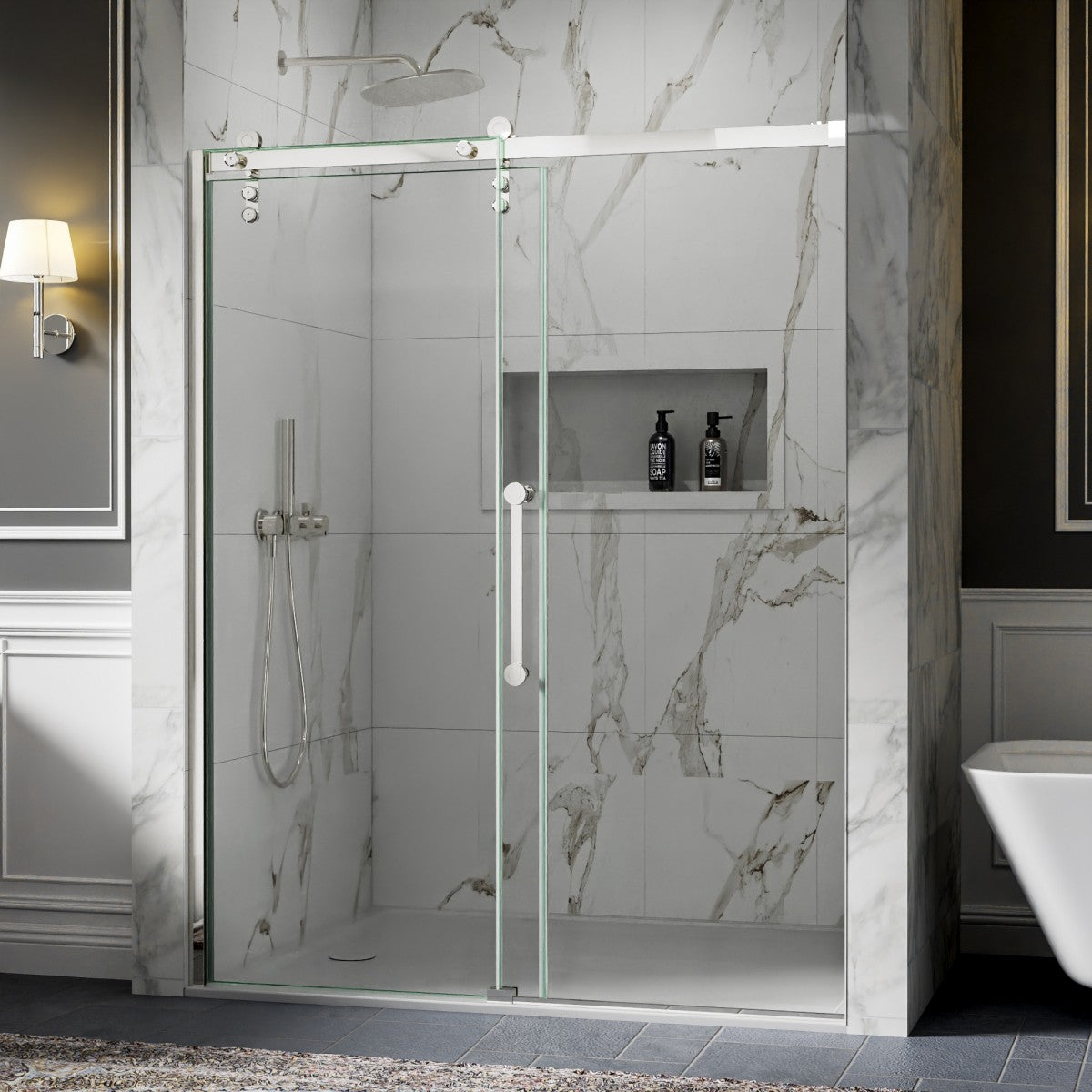 56-60" x 76" Frameless Sliding Shower door,Chrome,Easy clean,Fixed Glass Left|ExBrite Elysian-R Series