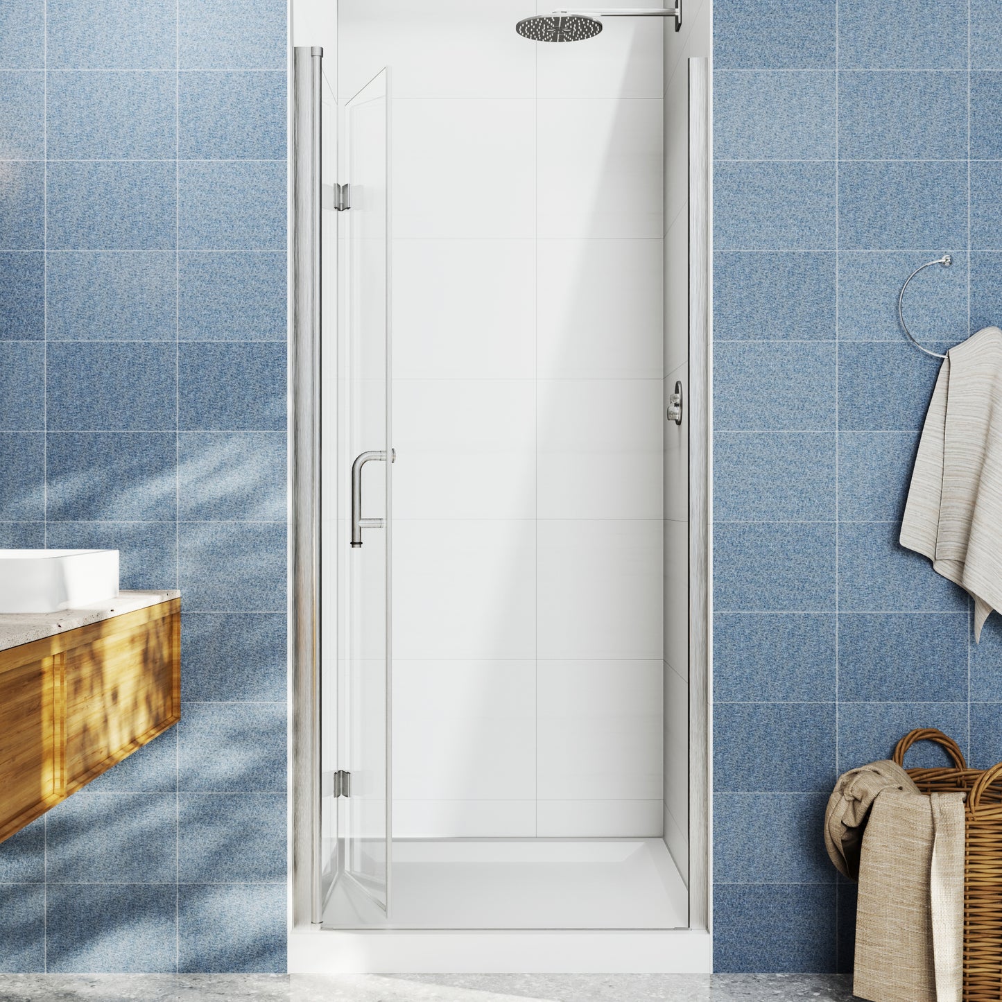 Adapt Allsumhome Bifold Shower Door 30-32 in.W x 72 in.H Pivot Swing Shower Doors,Brushed Nickel,Tempered Glass