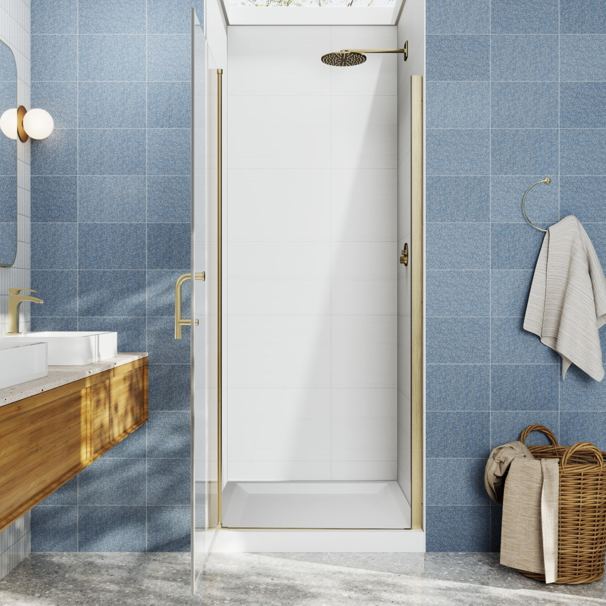 Classy 30-32"x72" Frameless Shower Door in Brush Gold,Water Repellent Glass with Seal Strip Parts and Handle,6mm Glass Shower Door
