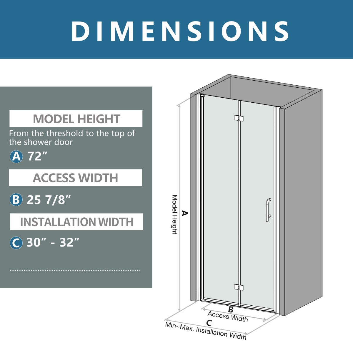 Exbrite Adapt Bifold Shower Door 30-32 in.W x 72 in.H Pivot Swing Shower Doors,Brushed Gold,Tempered Shower Glass
