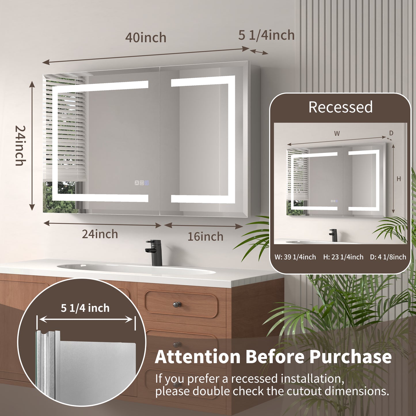 ExBrite 24" x 30" LED Lighted Medicine Cabinet with Adjustable Shelves, Anti-Fog, Beveled Design, Recessed or Surface Mount - ExBriteUSA