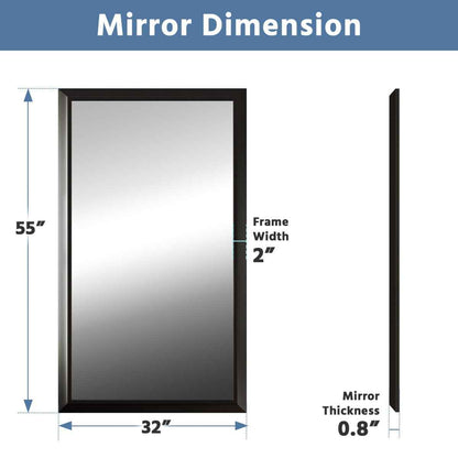 55" x 32" Modern, Elegant Rectangular Wall Mirror with Tempered Glass, Shatterproof, Rust-Resistant Wood Grain Aluminum Frame for Bathroom, Living Room & Hallway| Nolhurst