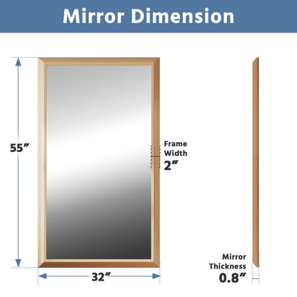 55" x 32" Light Wood Grain Modern, Elegant Rectangular Wall Mirror with Tempered Glass, Shatterproof, Rust-Resistant Light Wood Grain Aluminum Frame for Bathroom, Living Room & Hallway| Nolhurst