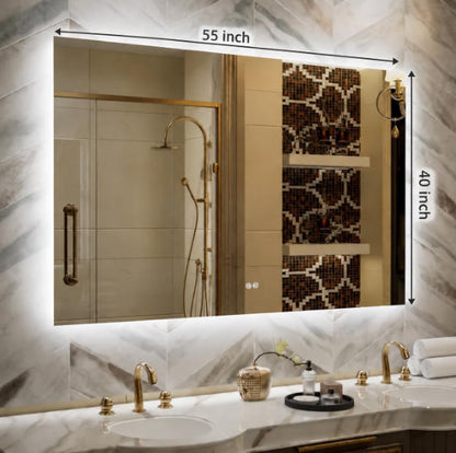 Navi LED Bathroom Mirror 55" x 40" with Backlit,Mirror with Lights Wall Mounted Anti Fog,Led Mirror for Bathroom,HD Tempered Glass,Shatter-Proof