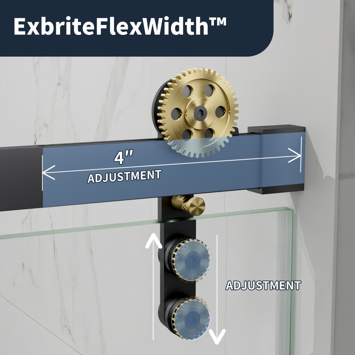 56-60" x 76" Black Gold Frameless Showers Door - Easy Clean Fixed Glass Left | ExBrite Elysian-S Series