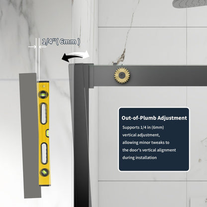 56-60" x 76" Black Gold Frameless Showers Door - Easy Clean Fixed Glass Left | ExBrite Elysian-S Series