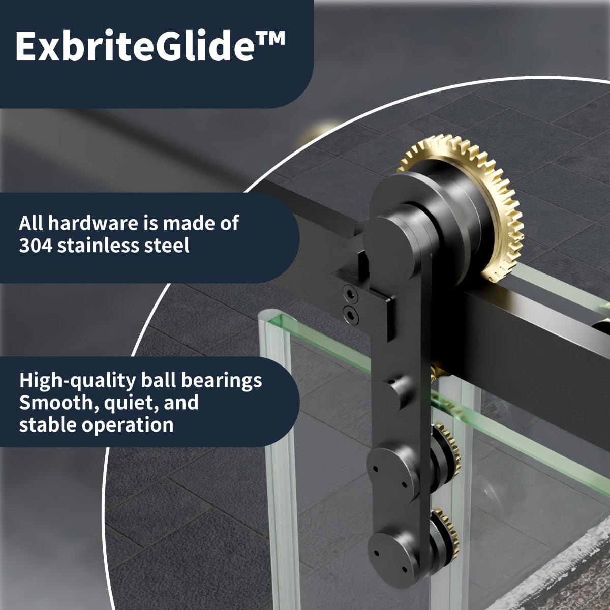 56-60" x 76" Black Gold Frameless Showers Door - Easy Clean Fixed Glass Left | ExBrite Elysian-S Series