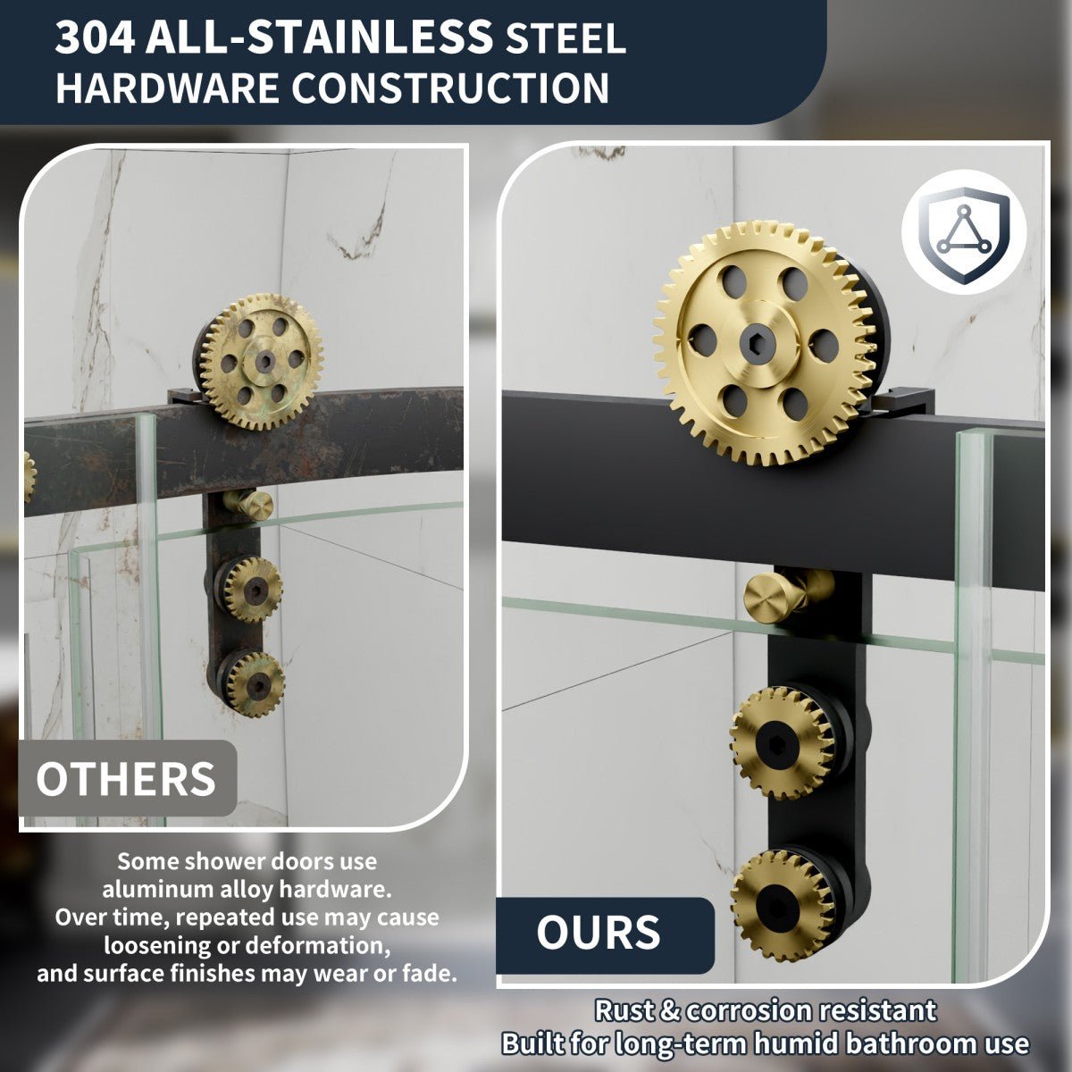 56-60" x 76" Black Gold Frameless Showers Door - Easy Clean Fixed Glass Left | ExBrite Elysian-S Series