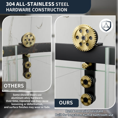 56-60" x 76" Black Gold Frameless Showers Door - Easy Clean Fixed Glass Left | ExBrite Elysian-S Series