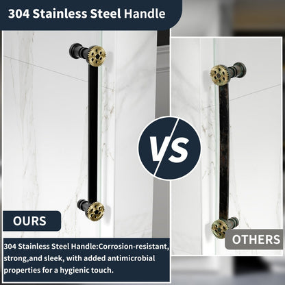 56-60" x 76" Black Gold Frameless Showers Door - Easy Clean Fixed Glass Left | ExBrite Elysian-S Series