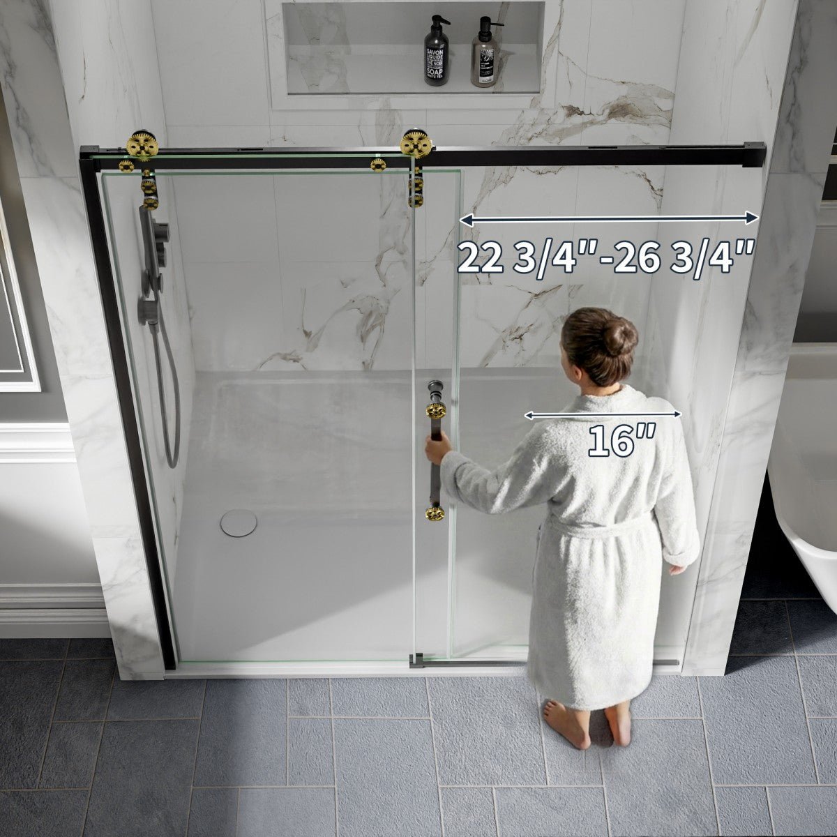 56-60" x 76" Black Gold Frameless Showers Door - Easy Clean Fixed Glass Left | ExBrite Elysian-S Series
