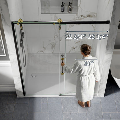 56-60" x 76" Black Gold Frameless Showers Door - Easy Clean Fixed Glass Left | ExBrite Elysian-S Series