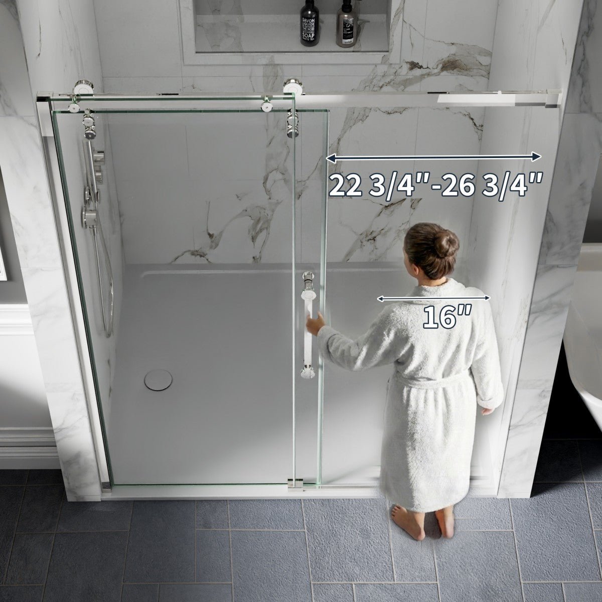 56-60" x 76" Frameless Chrome Glass Sliding Shower Door with Fixed Glass Left | ExBrite Elysian-R Series, Easy Clean