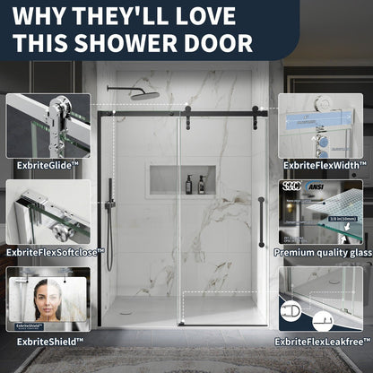 56-60" x 76" Frameless Chrome Glass Sliding Shower Door with Fixed Glass Left | ExBrite Elysian-R Series, Easy Clean