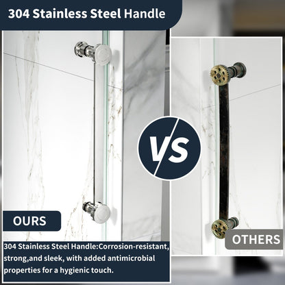 56-60" x 76" Frameless Chrome Glass Sliding Shower Door with Fixed Glass Left | ExBrite Elysian-R Series, Easy Clean