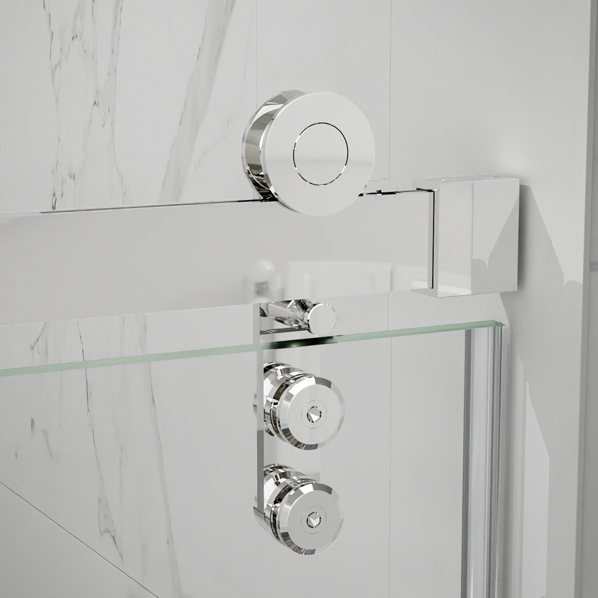 56-60" x 76" Frameless Chrome Glass Sliding Shower Door with Fixed Glass Left | ExBrite Elysian-R Series, Easy Clean
