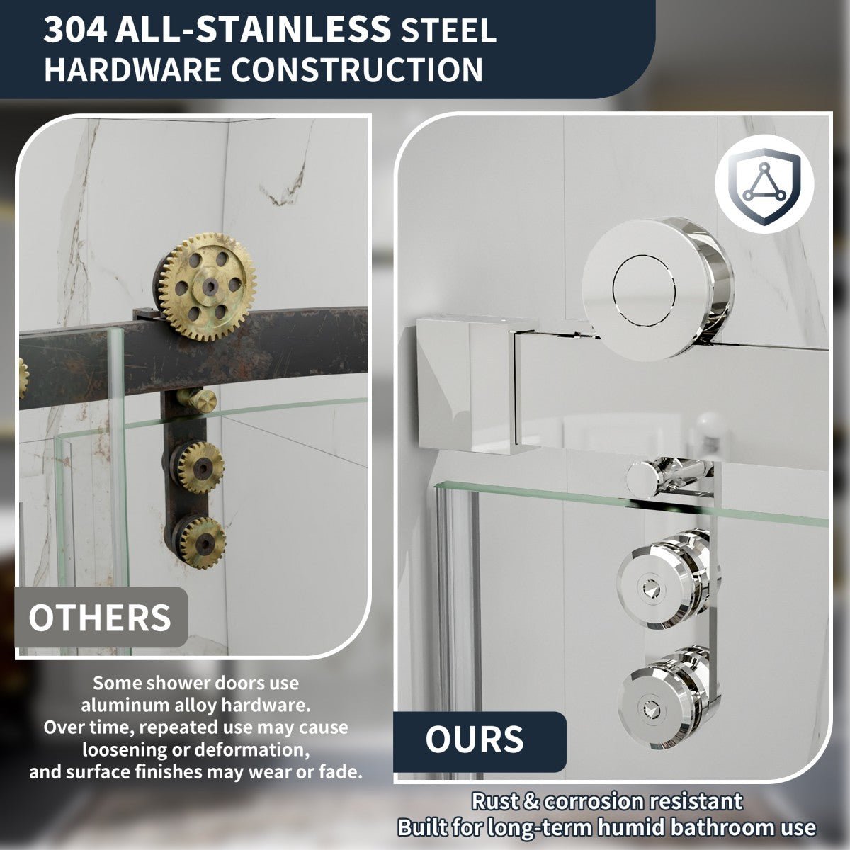56-60" x 76" Frameless Chrome Glass Sliding Shower Door with Fixed Glass Left | ExBrite Elysian-R Series, Easy Clean