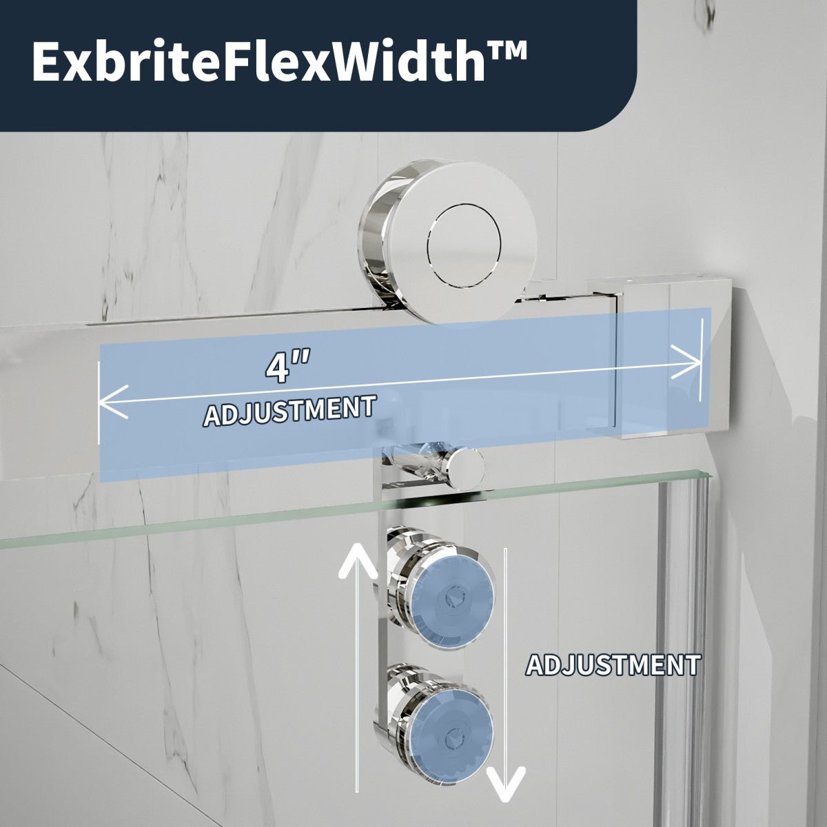 56-60" x 76" Frameless Chrome Glass Sliding Shower Door with Fixed Glass Left | ExBrite Elysian-R Series, Easy Clean