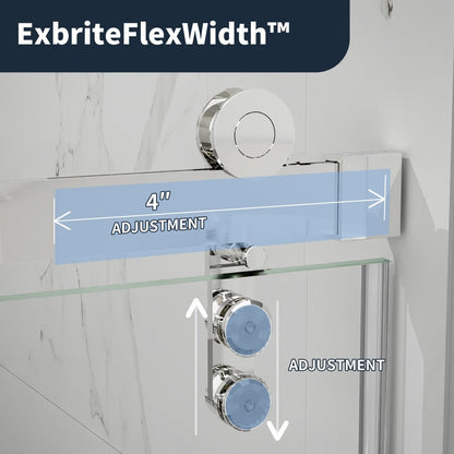 56-60" x 76" Frameless Chrome Glass Sliding Shower Door with Fixed Glass Left | ExBrite Elysian-R Series, Easy Clean