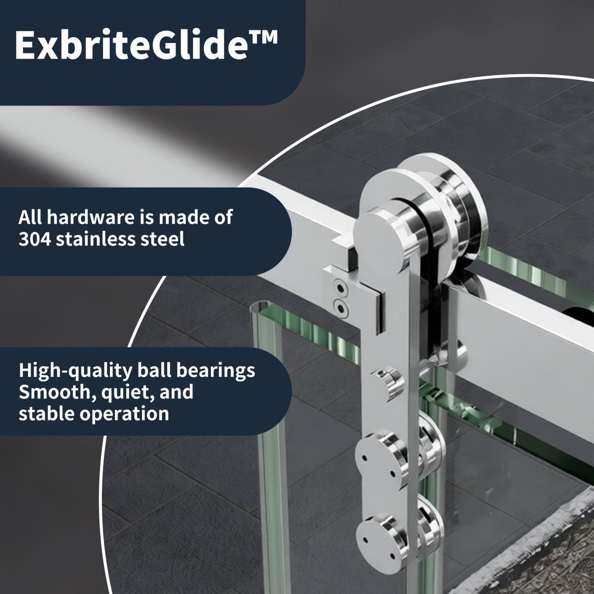 56-60" x 76" Frameless Chrome Glass Sliding Shower Door with Fixed Glass Left | ExBrite Elysian-R Series, Easy Clean