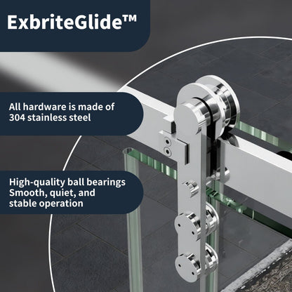 56-60" x 76" Frameless Chrome Glass Sliding Shower Door with Fixed Glass Left | ExBrite Elysian-R Series, Easy Clean