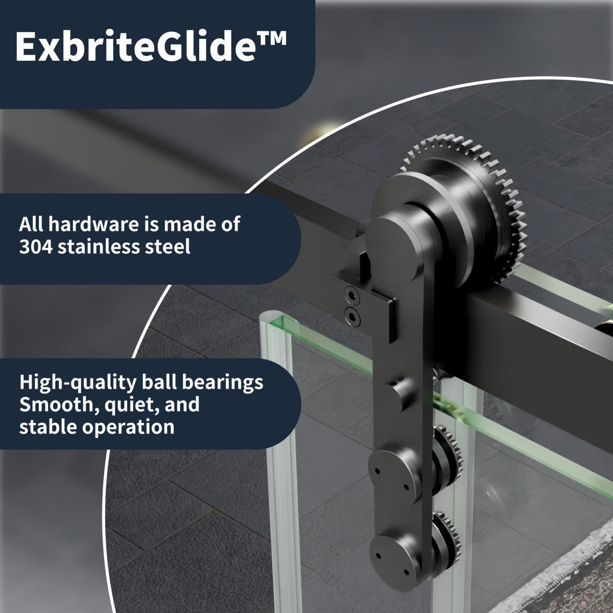 56-60" x 76" Frameless Matte Black Bathroom Shower Sliding Door, Easy Clean, Fixed Glass Left | ExBrite Elysian-S Series