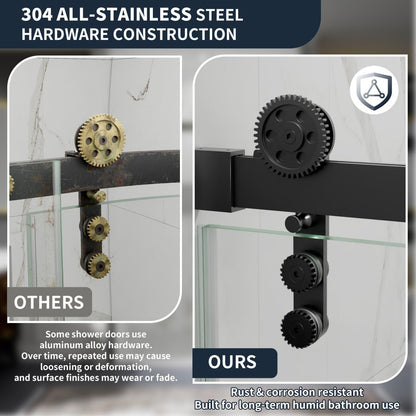 56-60" x 76" Frameless Matte Black Bathroom Shower Sliding Door, Easy Clean, Fixed Glass Left | ExBrite Elysian-S Series