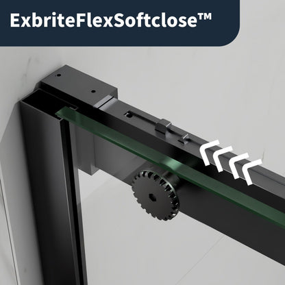 56-60" x 76" Frameless Matte Black Bathroom Shower Sliding Door, Easy Clean, Fixed Glass Left | ExBrite Elysian-S Series
