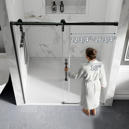 56-60" x 76" Frameless Matte Black Bathroom Shower Sliding Door, Easy Clean, Fixed Glass Left | ExBrite Elysian-S Series