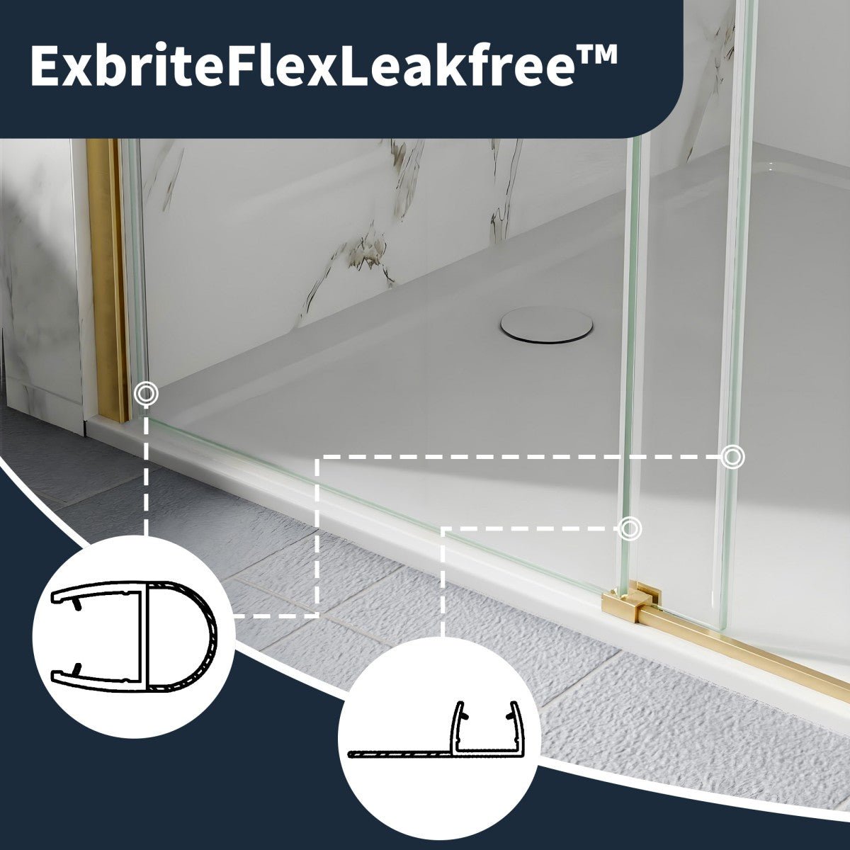 56-60" x 76" Frameless Sliding Barn Door Shower, Brushed Gold, Easy Clean, Fixed Glass Left | ExBrite Elysian-F Series