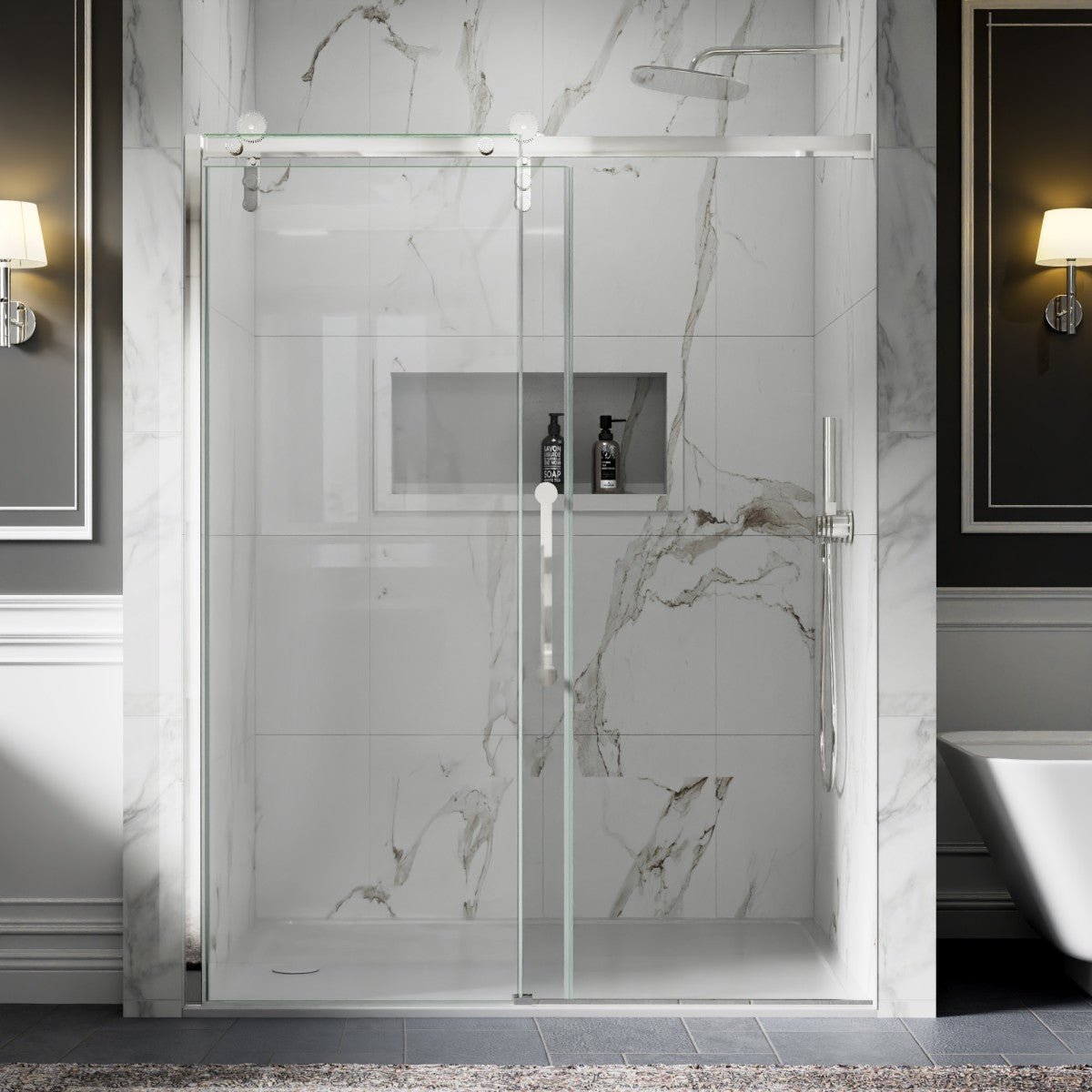 56-60" x 76" Frameless Sliding Shower Door Chrome - Easy Clean Fixed Glass Left | ExBrite Elysian-S Series