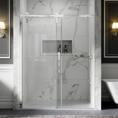 56-60" x 76" Frameless Sliding Shower Door Chrome - Easy Clean Fixed Glass Left | ExBrite Elysian-S Series