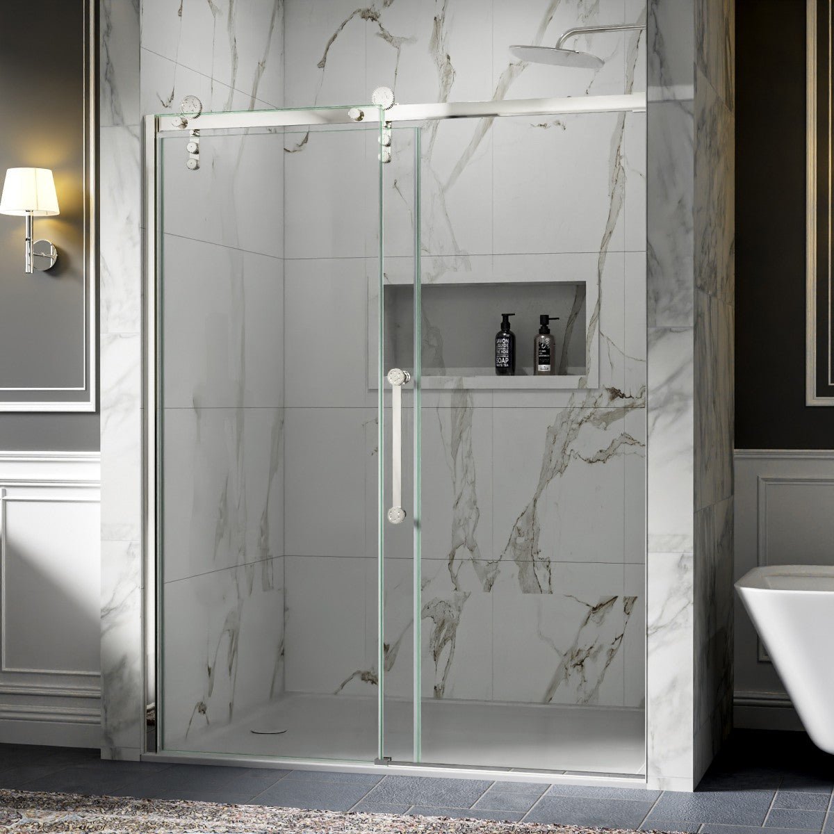 56-60" x 76" Frameless Sliding Shower Door Chrome - Easy Clean Fixed Glass Left | ExBrite Elysian-S Series