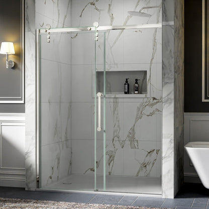 56-60" x 76" Frameless Sliding Shower Door Chrome - Easy Clean Fixed Glass Left | ExBrite Elysian-S Series