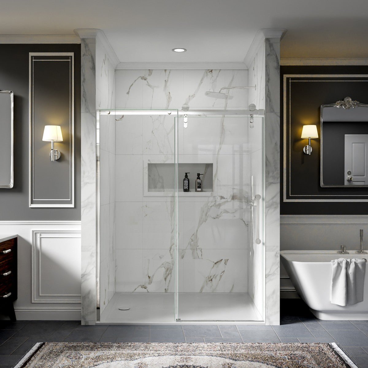 56-60" x 76" Frameless Sliding Shower Door Chrome - Easy Clean Fixed Glass Left | ExBrite Elysian-S Series