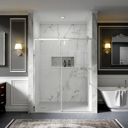 56-60" x 76" Frameless Sliding Shower Door Chrome - Easy Clean Fixed Glass Left | ExBrite Elysian-S Series