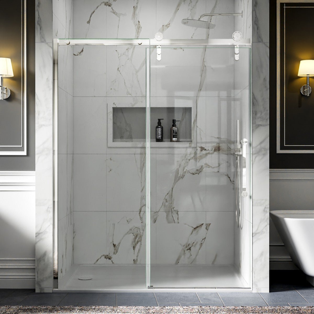 56-60" x 76" Frameless Sliding Shower Door Chrome - Easy Clean Fixed Glass Left | ExBrite Elysian-S Series