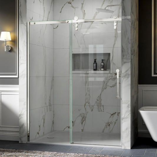 56-60" x 76" Frameless Sliding Shower Door Chrome - Easy Clean Fixed Glass Left | ExBrite Elysian-S Series
