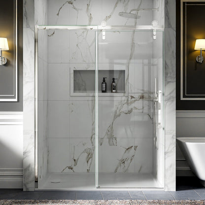 56-60" x 76" Frameless Sliding Shower Door Chrome - Easy Clean Fixed Glass Left | ExBrite Elysian-S Series