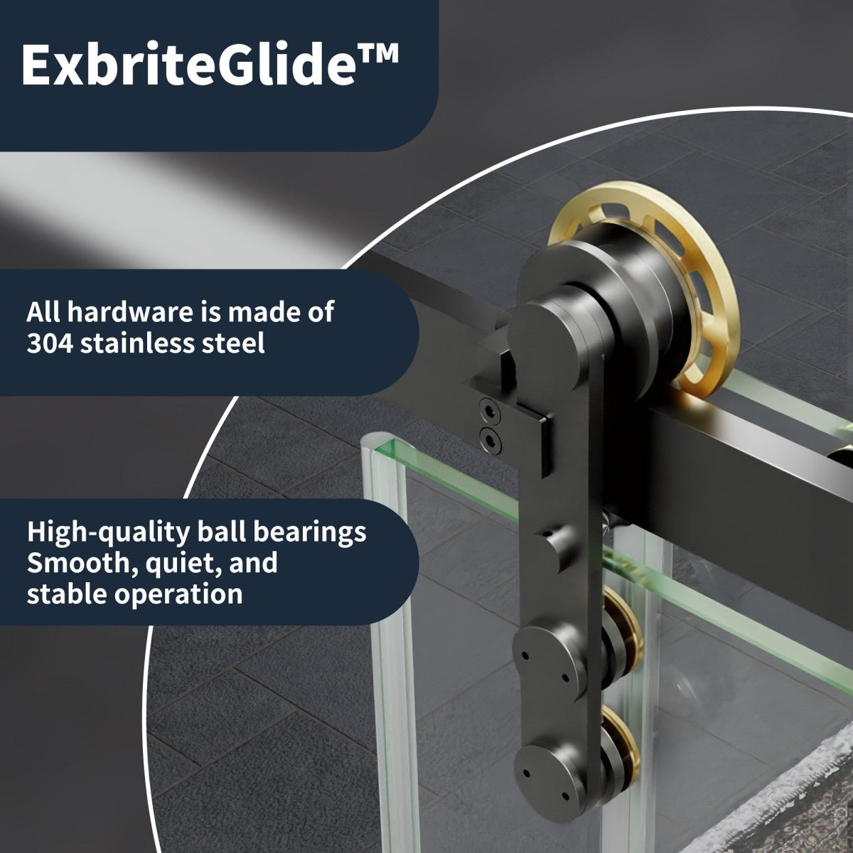 56-60" x 76" Frameless Sliding Shower Doors in Black Gold - Easy Clean Fixed Glass Left | ExBrite Elysian-F Series