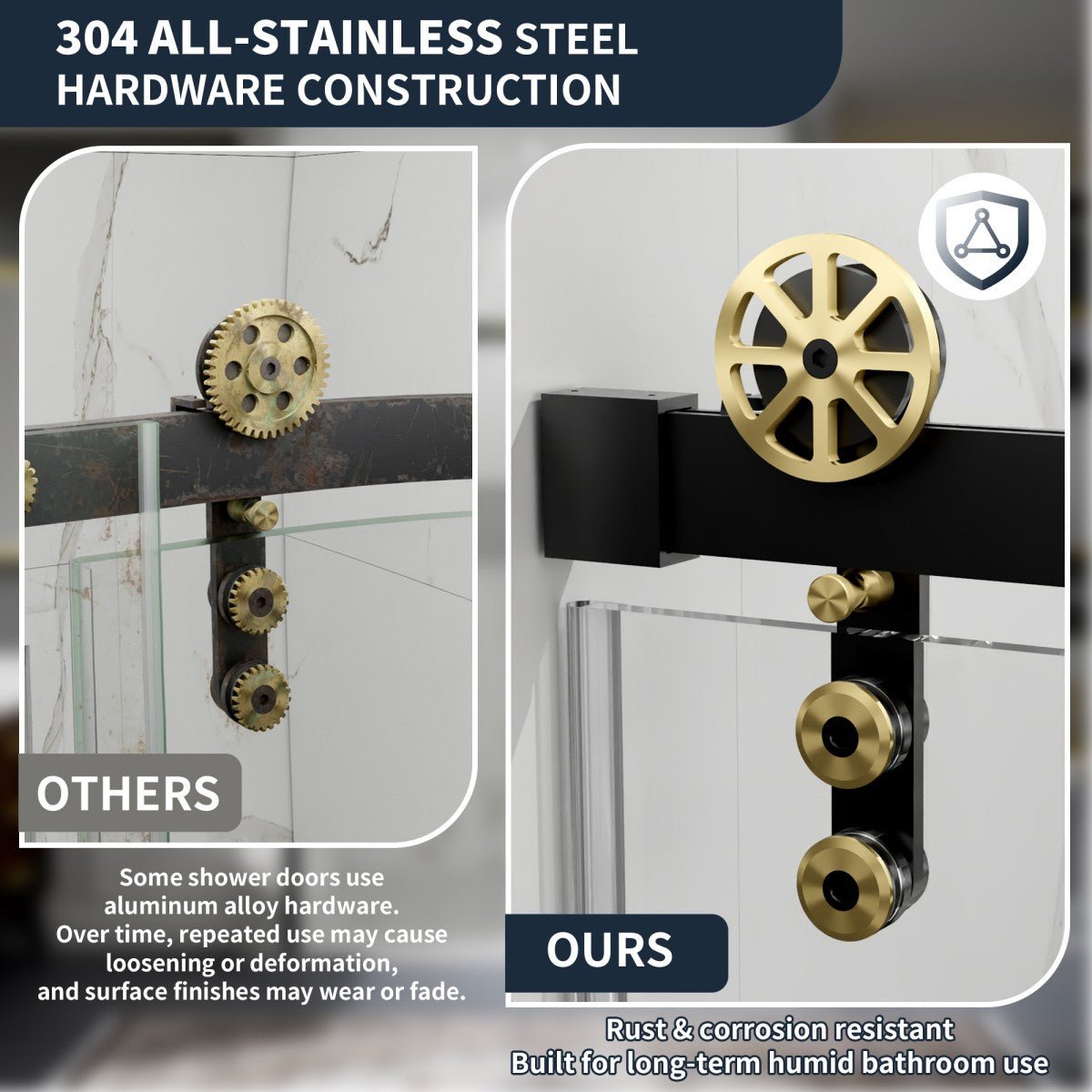 56-60" x 76" Frameless Sliding Shower Doors in Black Gold - Easy Clean Fixed Glass Left | ExBrite Elysian-F Series