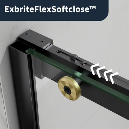 56-60" x 76" Frameless Sliding Shower Doors in Black Gold - Easy Clean Fixed Glass Left | ExBrite Elysian-F Series