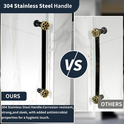 56-60" x 76" Frameless Sliding Shower Doors in Black Gold - Easy Clean Fixed Glass Left | ExBrite Elysian-F Series