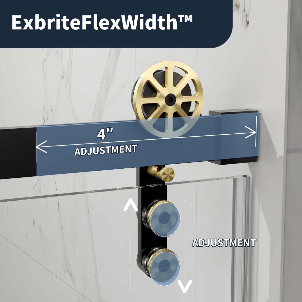56-60" x 76" Frameless Sliding Shower Doors in Black Gold - Easy Clean Fixed Glass Left | ExBrite Elysian-F Series